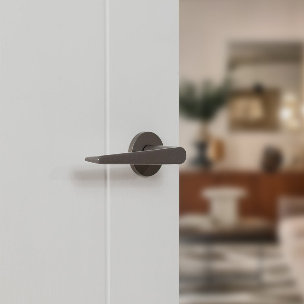 Quality image of Tupai Rapido 5S Line Torrao Lever Door Handle on 5mm Slimline Round Rose - Titanium | Sku. t1967r5stt | available from Trade Door Handles.