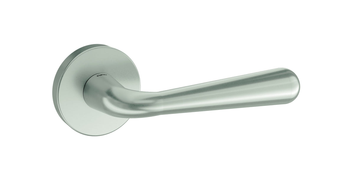Quality image of Tupai Rapido CurvaLine Adra Lever Door Handle on Round Rose - Pearl Nickel | Sku. t293rpl | available from Trade Door Handles.