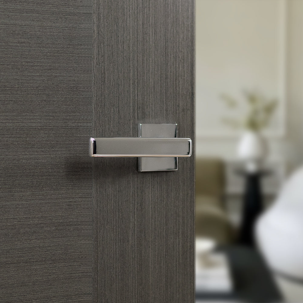 Quality image of Tupai Rapido 5S Line Portel Lever Door Handle on 5mm Slimline Square Rose - Bright Polished Chrome | Sku. t3095s5spc | available from Trade Door Handles.