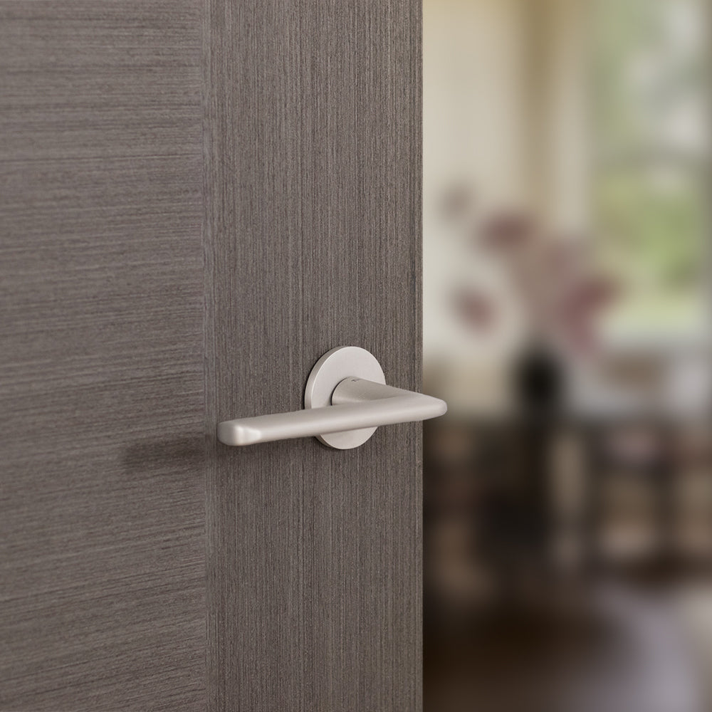 Quality image of Tupai Rapido 5S Line Tavira Lever Door Handle on 5mm Slimline Round Rose - Pearl Nickel | Sku. t3098r5spl | available from Trade Door Handles.