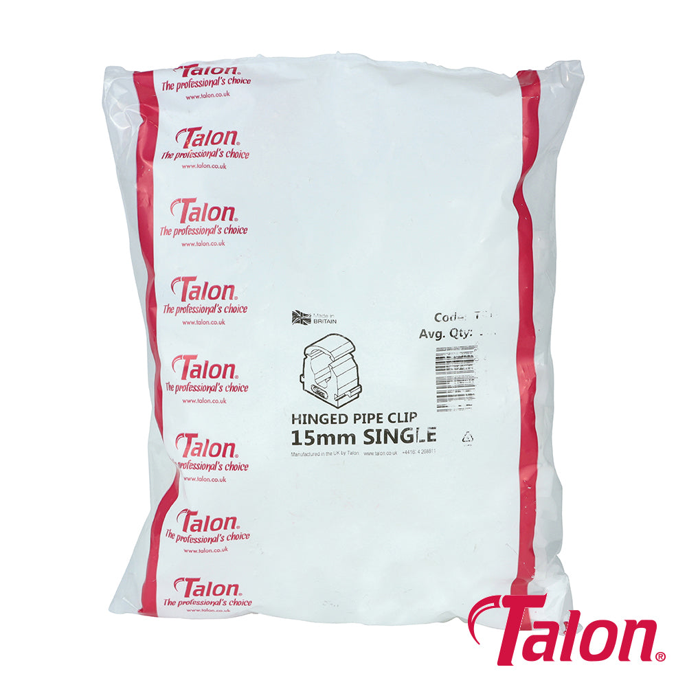 This is an image of Timco - Single Hinged Clip - White - TS15 15mm - (100 PCS Bag) TALTS15