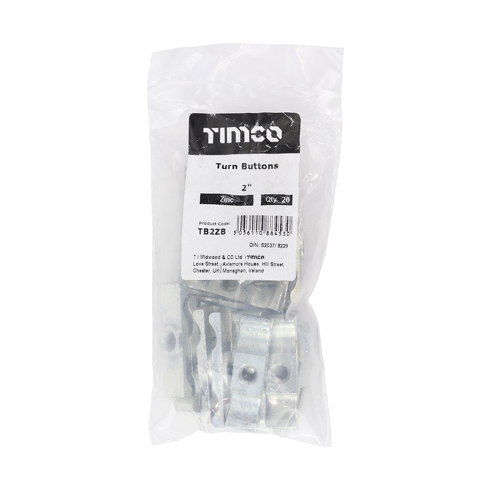 This is an image of Timco - Turn Buttons - Zinc 2" (20 Pieces Bag) TB2ZB