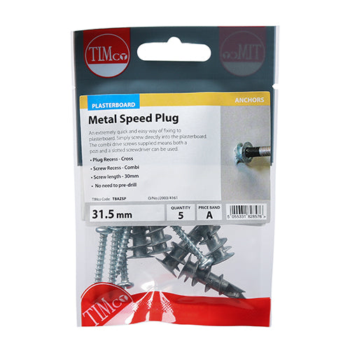 This is an image of Timco - Metal Speed Plugs & Screws - Zinc 31.5mm - (5 PCS TIMpac) TBAZSP
