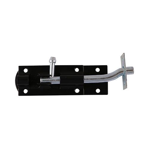 This is an image of Timco - Necked Tower Bolt - Black 4" (1 Each Plain Bag) TBN4BB