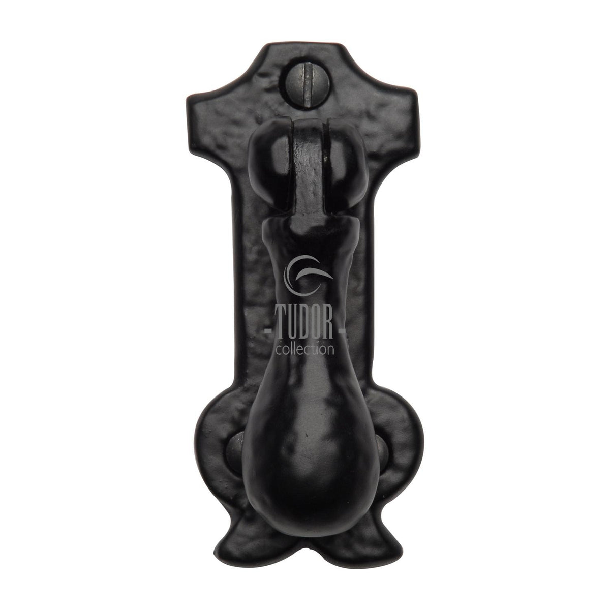 High quality image of the Tudor Cabinet Drop Pull on Plate Black Iron | Sku. tc549 | Discounted prices available from Trade Door Handles