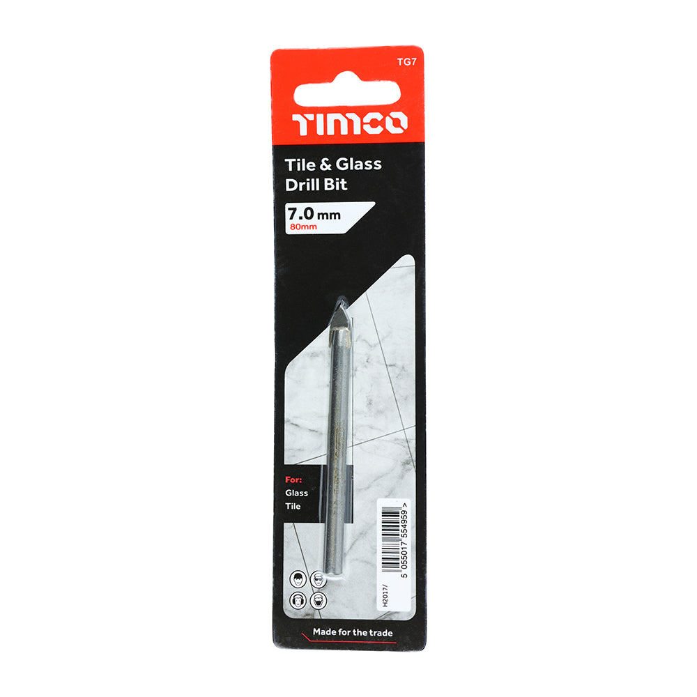 This is an image of Timco - TCT Arrow Head Tile & Glass Bit 7.0mm (1 Each Blister Pack) TG7