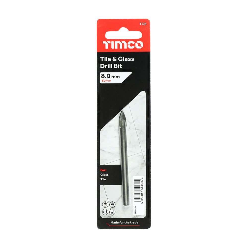 This is an image of Timco - TCT Arrow Head Tile & Glass Bit 8.0mm (1 Each Blister Pack) TG8