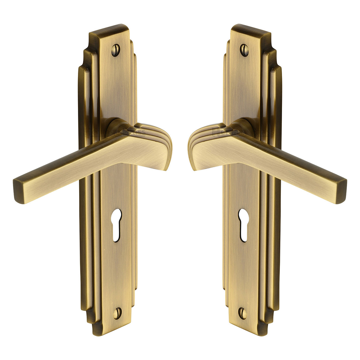 High quality image of the Heritage Brass Door Handle Lever Lock Tiffany Design Antique Finish | Sku. tif5200-at | Discounted prices available from Trade Door Handles