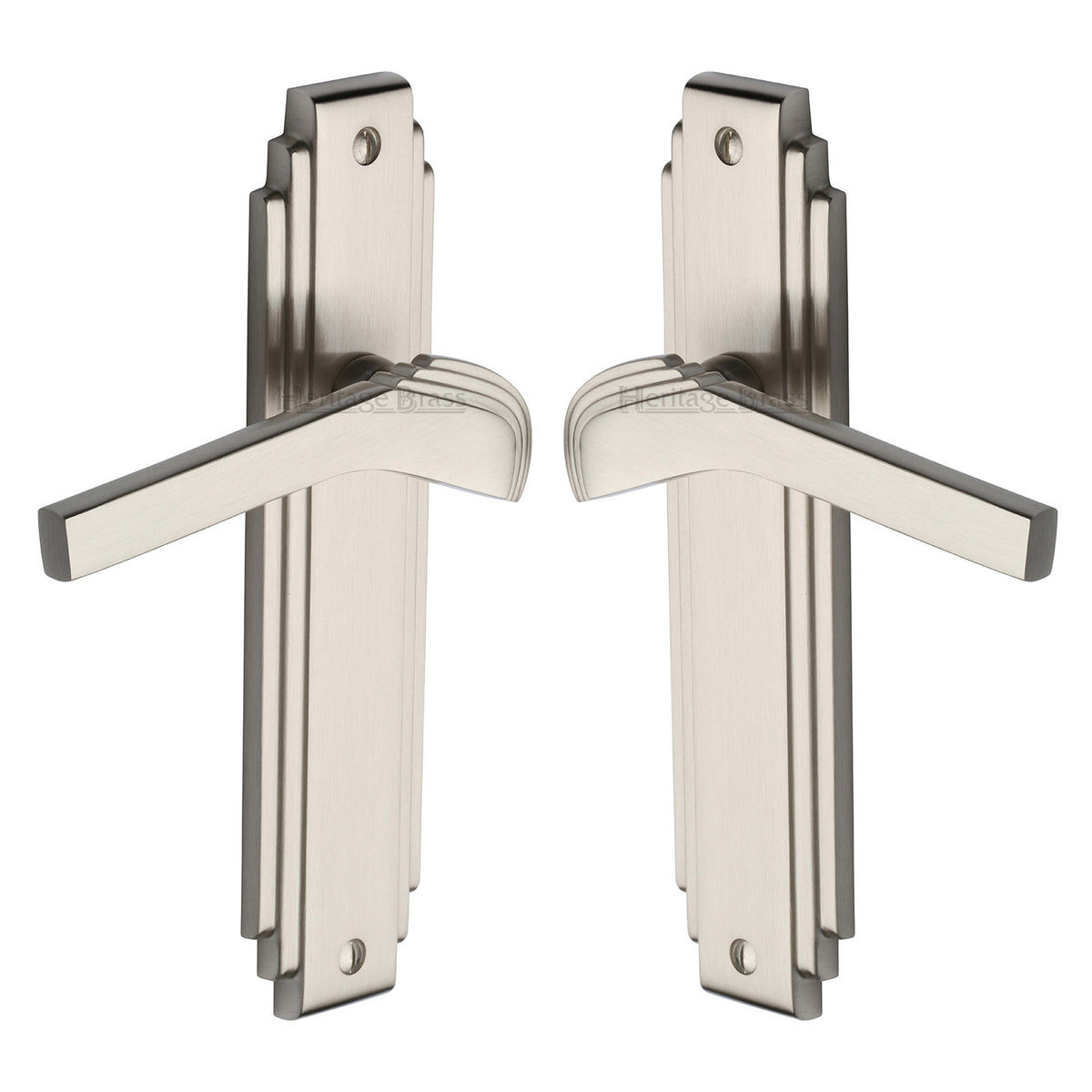 High quality image of the Heritage Brass Door Handle Lever Latch Tiffany Design Satin Nickel Finish | Sku. tif5210-sn | Discounted prices available from Trade Door Handles