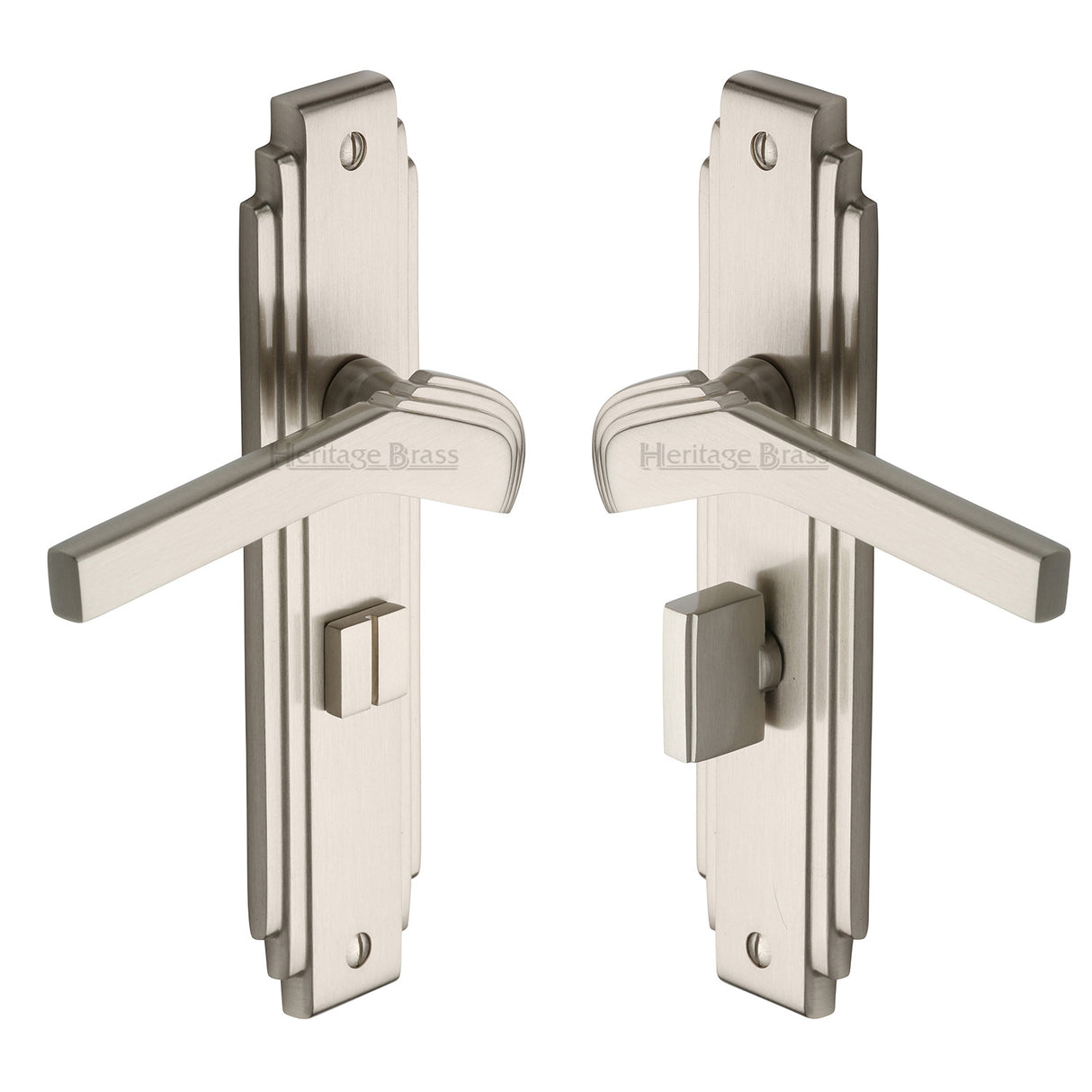 High quality image of the Heritage Brass Door Handle Bathroom Set Tiffany Design Satin Nickel Finish | Sku. tif5230-sn | Discounted prices available from Trade Door Handles