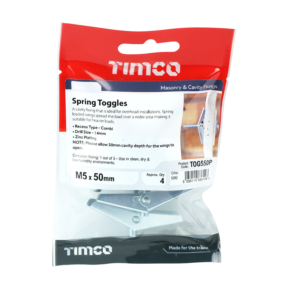 This is an image of Timco - Spring Toggles - Zinc M5 x 50mm - (4 PCS TIMpac) TOG550P