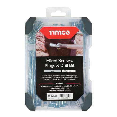 This is an image of Timco - Mixed Tray - Screws Plug & Drill Bit - Zinc - (91 PCS Tray) TRAY300