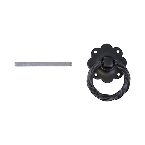 This is an image of Timco - Ring Gate Latch - Twisted - Black 6" (1 Each TIMbag) TRGL6BP