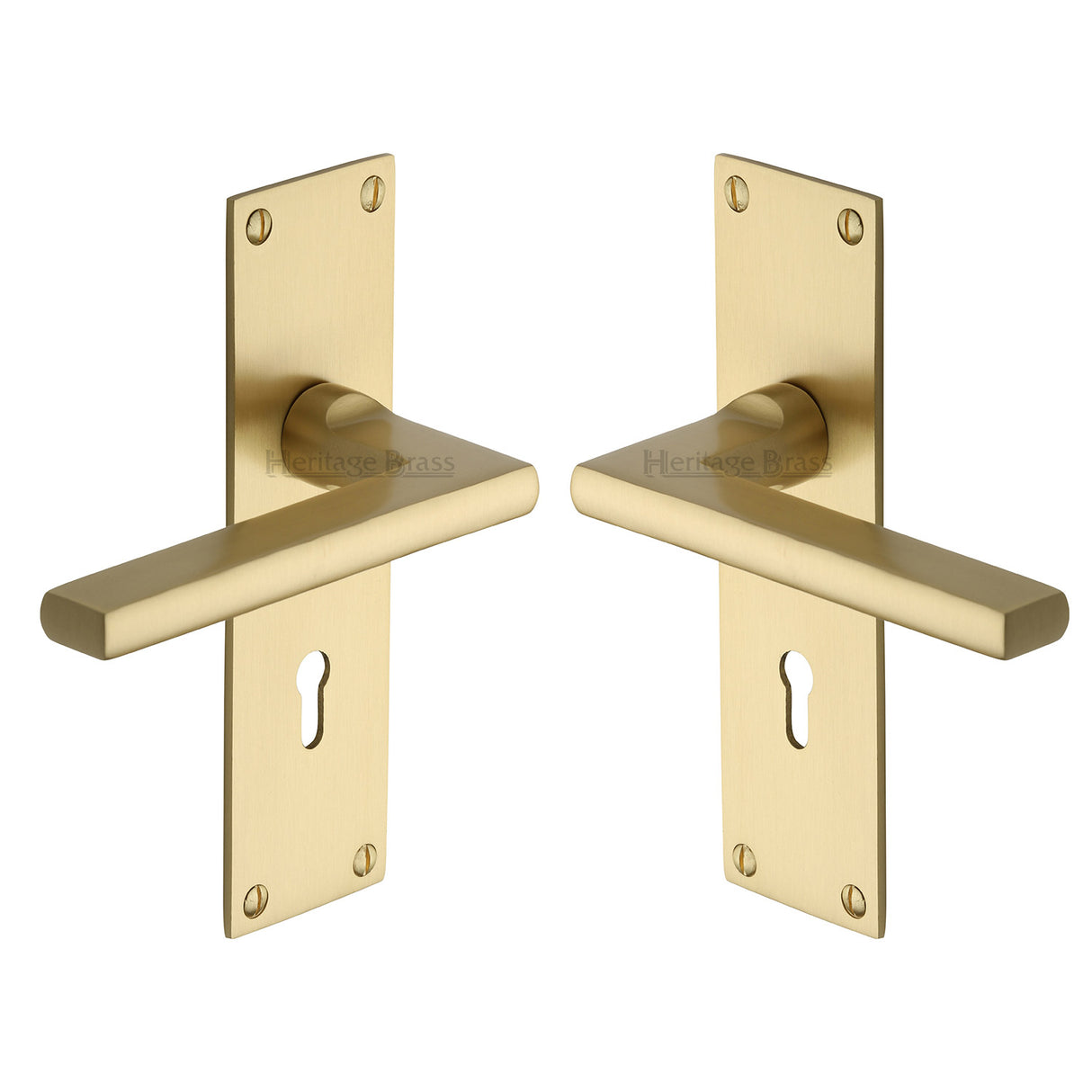 High quality image of the Heritage Brass Door Handle Lever Lock Trident Design Satin Brass Finish
| Sku. tri1300-sb | Discounted prices available from Trade Door Handles