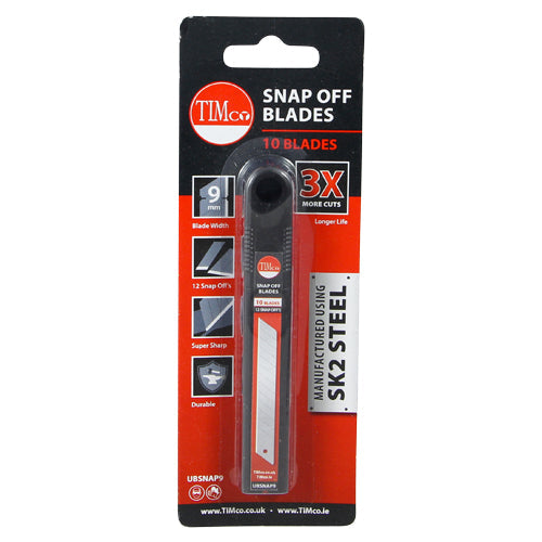 This is an image of Timco - Snap Off Utility Knife Blades 80 x 9 x 0.6 (10 Pieces Backing Card) UBSNAP9