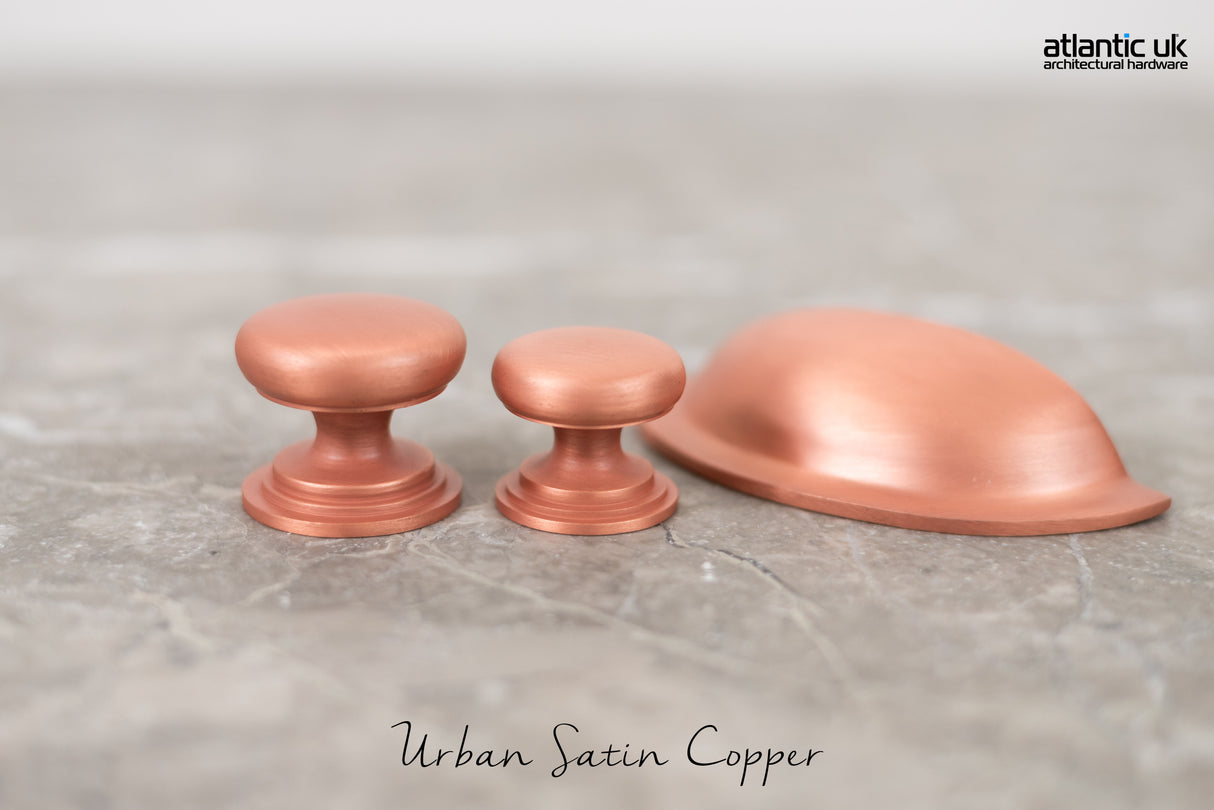 Quality image of Old English Winchester Solid Brass Cabinet Cup Pull on Concealed Fix - Urban Satin Copper | Sku. oec1176usc | available from Trade Door Handles.