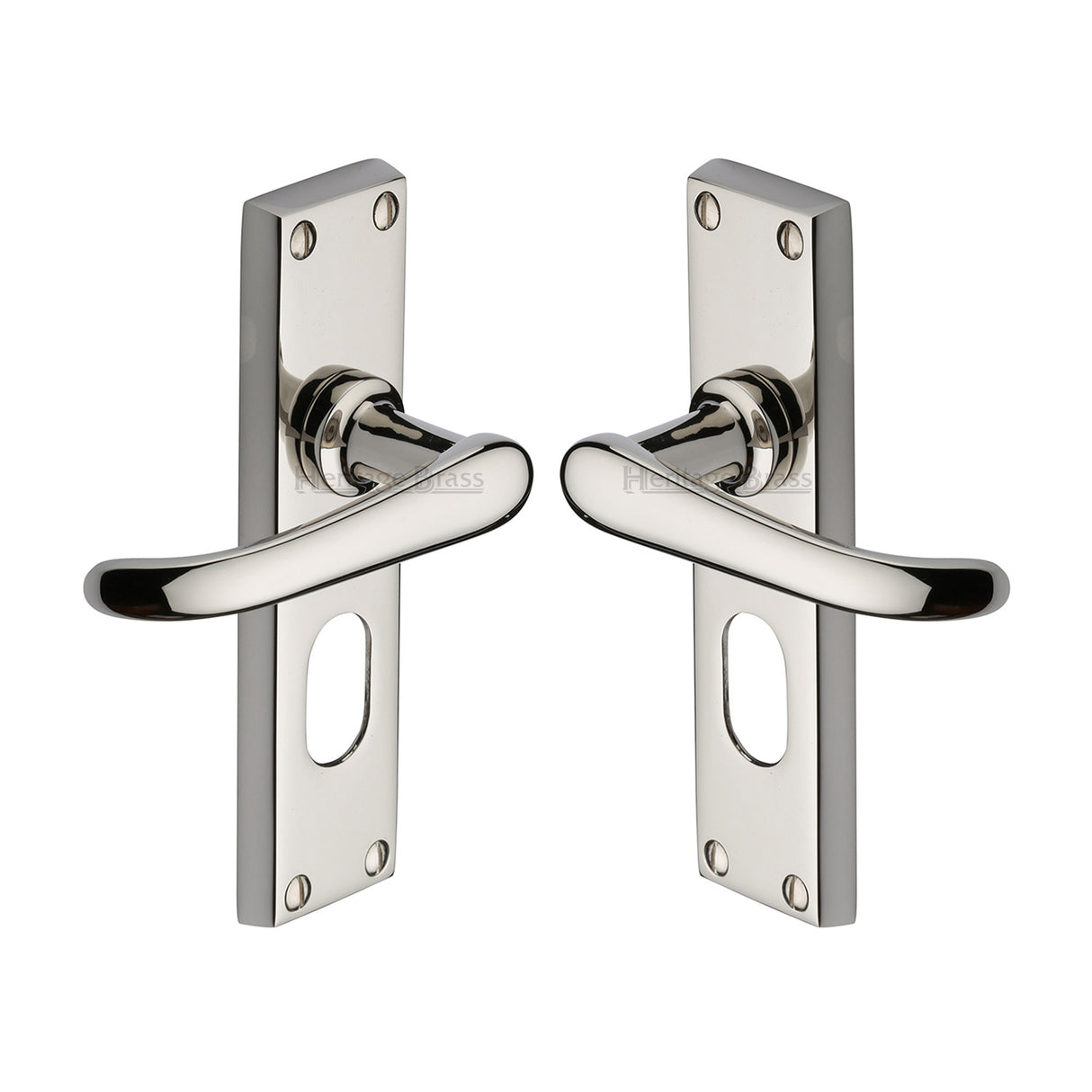 High quality image of the Heritage Brass Door Handle Oval Profile Plate Windsor Design Polished Nickel Finish
| Sku. v725-pnf | Discounted prices available from Trade Door Handles