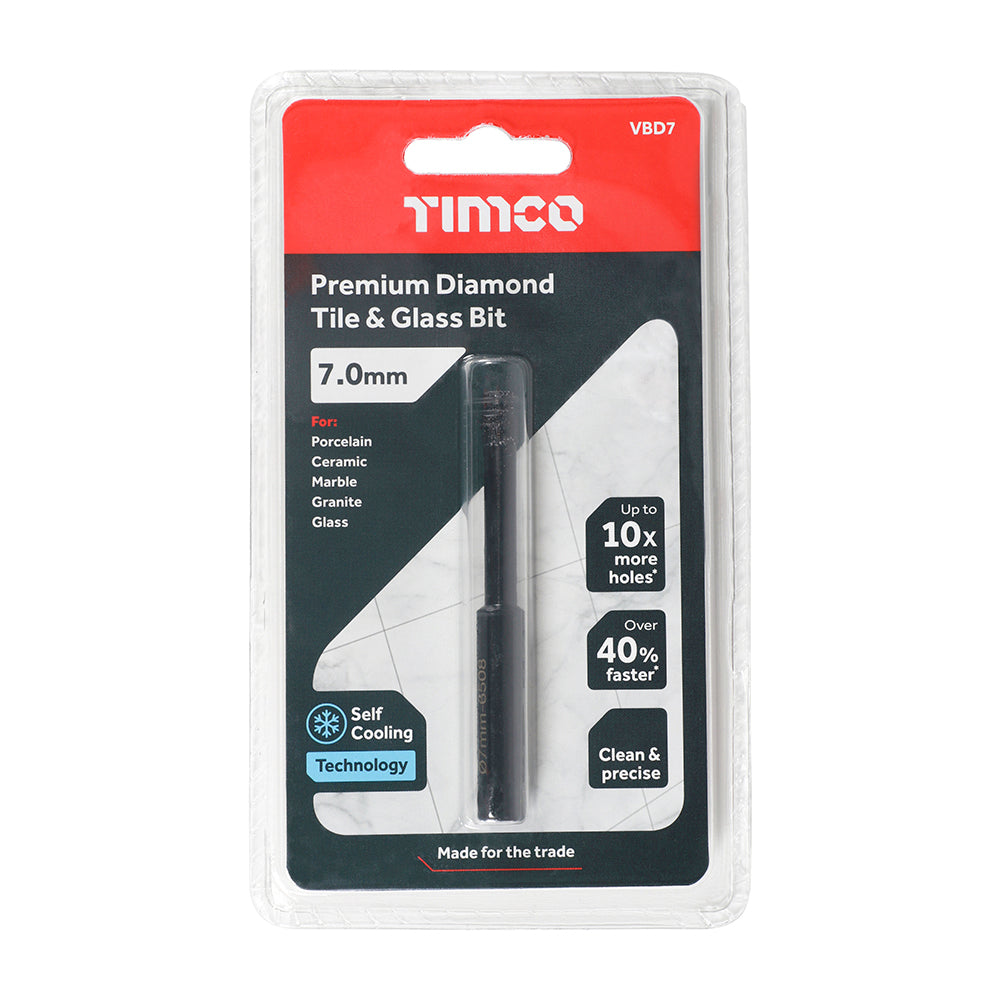 This is an image of Timco - Premium Diamond Tile & Glass Bit 7.0mm (1 Each Blister Pack) VBD7