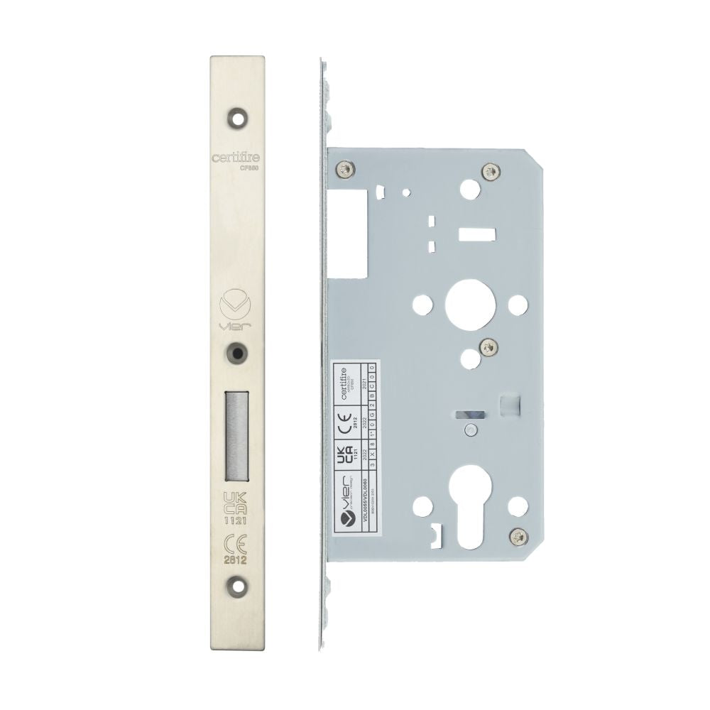 High quality image of the Vier - Din Euro Deadlock- Backset 60mm - 2 Pc Forend - Square - Stain Stainless Steel | Sku. vdl0060-sss | available to order from Trade Door Handles.