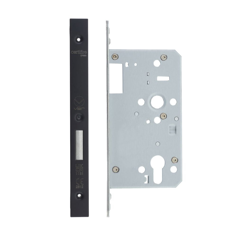 High quality image of the Vier - Din Euro Deadlock- Backset 60mm - 2 Pc Forend - Square - PVDBLK - Single Throw - Black | Sku. vdl0060-st-pvdblk | available to order from Trade Door Handles.