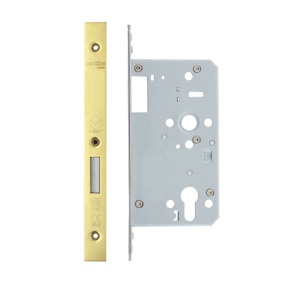 High quality image of the Vier - Din Euro Deadlock- Backset 60mm - 2 Pc Forend - Square - PVDG- Single Throw | Sku. vdl0060-st-pvdg | available to order from Trade Door Handles.