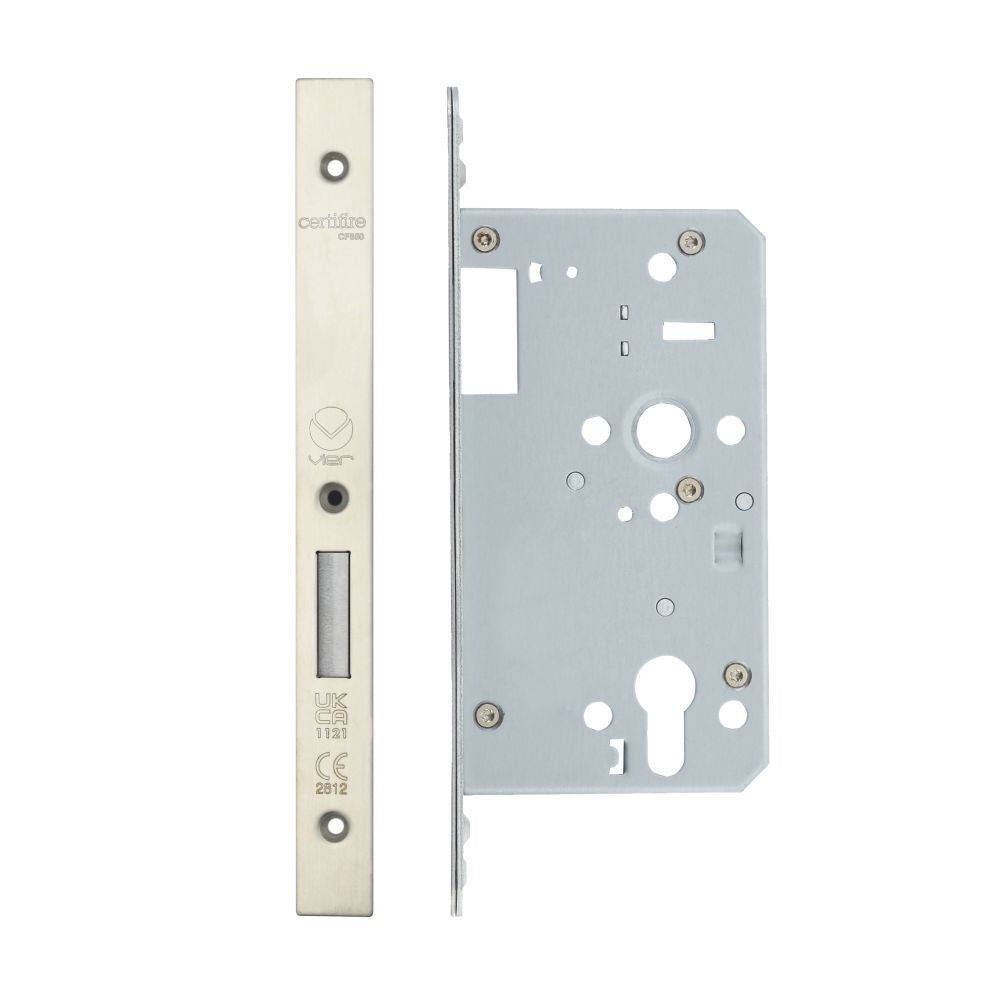 High quality image of the Vier - Din Euro Deadlock- Backset 60mm - 2 Pc Forend - Square - Single Throw - Stain Stainless Steel | Sku. vdl0060-st-sss | available to order from Trade Door Handles.