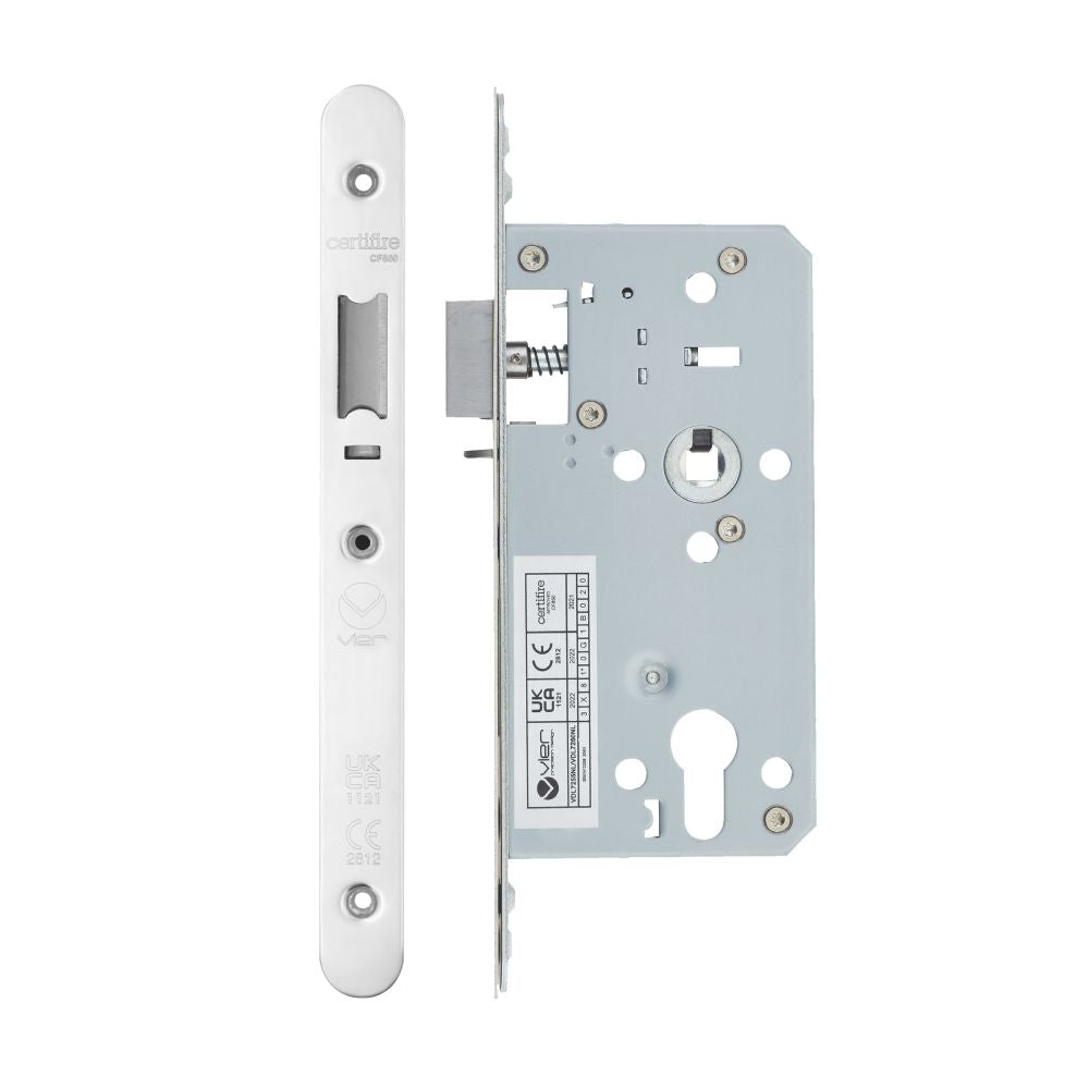 High quality image of the Vier - Din Nightlatch - Backset 55mm - 2 Pc Forend - Radius - Polished Stainless Steel | Sku. vdl7255-nl-r-pss | available to order from Trade Door Handles.
