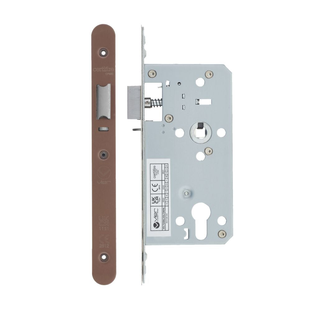 High quality image of the Vier - Din Nightlatch - Backset 55mm - 2 Pc Forend - Radius - PVD Satin Bronze | Sku. vdl7255-nl-r-pvdbz | available to order from Trade Door Handles.