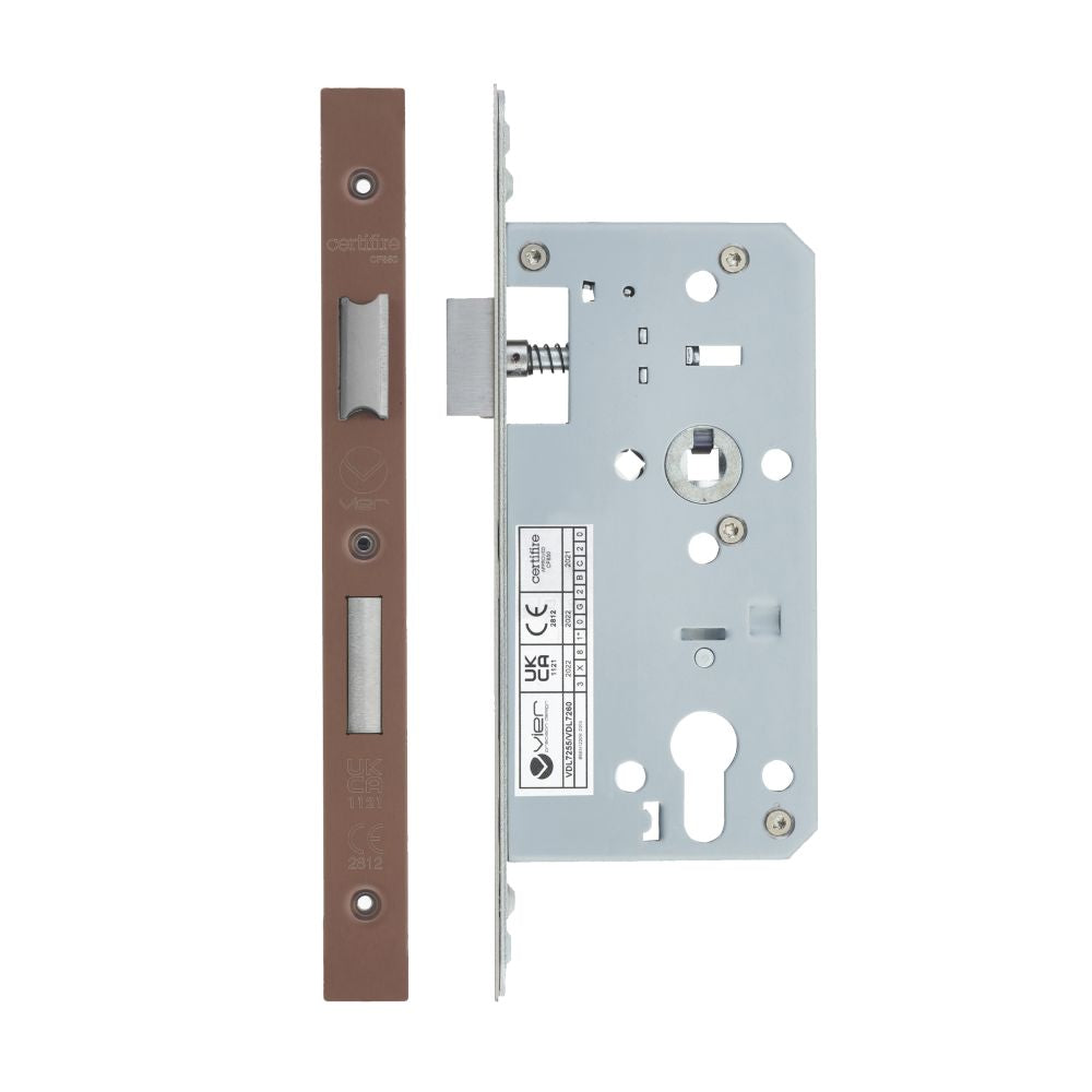 High quality image of the Vier - Din Euro Sashlock- Backset 55mm - 2 Pc Forend Square - PVD Satin Bronze | Sku. vdl7255-pvdbz | available to order from Trade Door Handles.