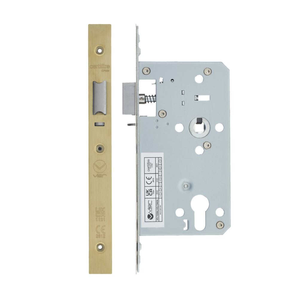 High quality image of the Vier - Din Nightlatch - Backset 60mm - 2 Pc Forend - Square - PVDSB - Satin Brass Effect | Sku. vdl7260-nl-pvdsb | available to order from Trade Door Handles.