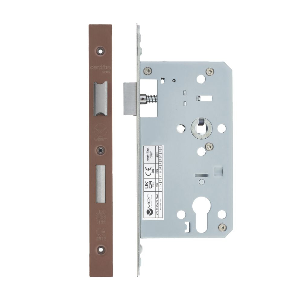 High quality image of the Vier - Din Euro Sashlock- Backset 60mm - 2 Pc Forend Square - PVD Satin Bronze | Sku. vdl7260-pvdbz | available to order from Trade Door Handles.