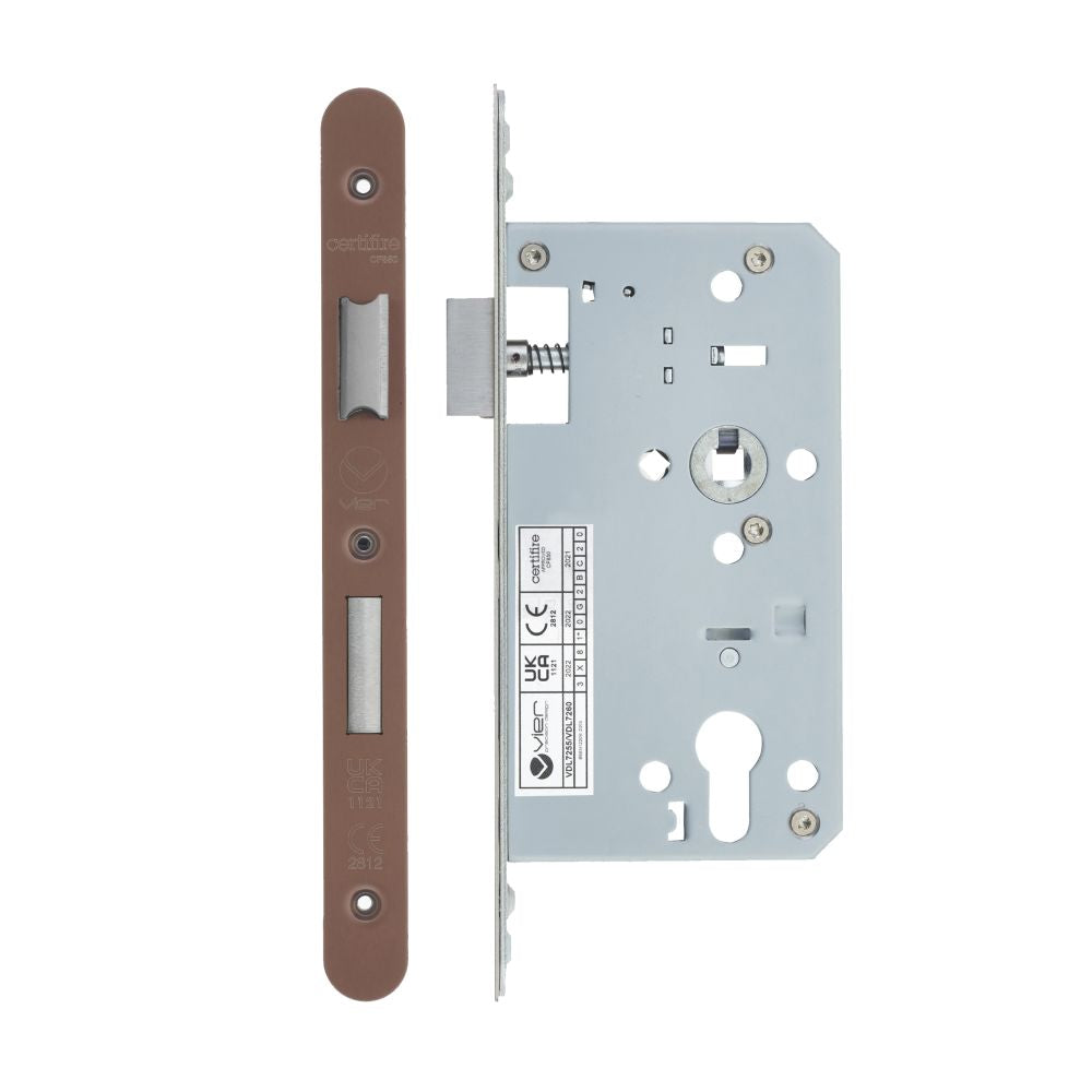 High quality image of the Vier - Din Euro Sashlock- Backset 60mm - 2 Pc Forend - Radius - PVD Satin Bronze | Sku. vdl7260-r-pvdbz | available to order from Trade Door Handles.