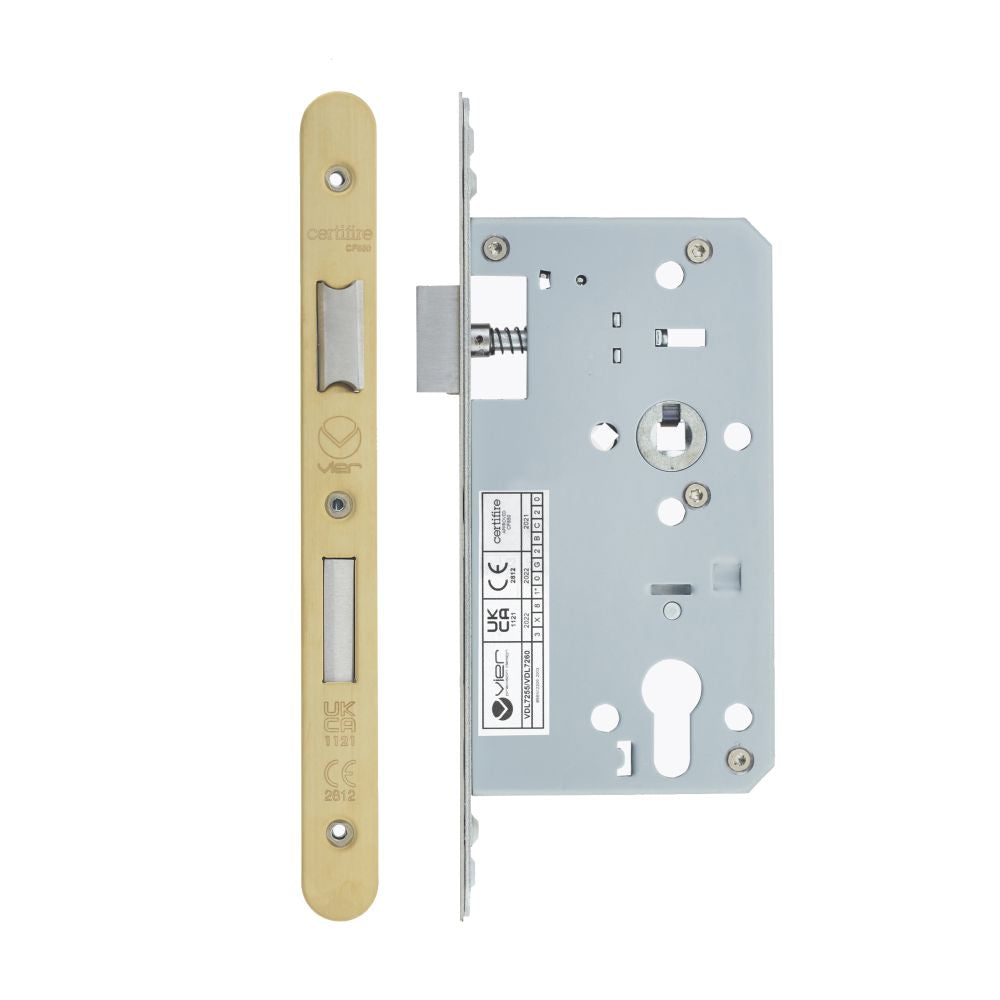 High quality image of the Vier - Din Euro Sashlock- Backset 60mm - 2 Pc Forend - Radius - PVDSB- Satin Brass Effect | Sku. vdl7260-r-pvdsb | available to order from Trade Door Handles.