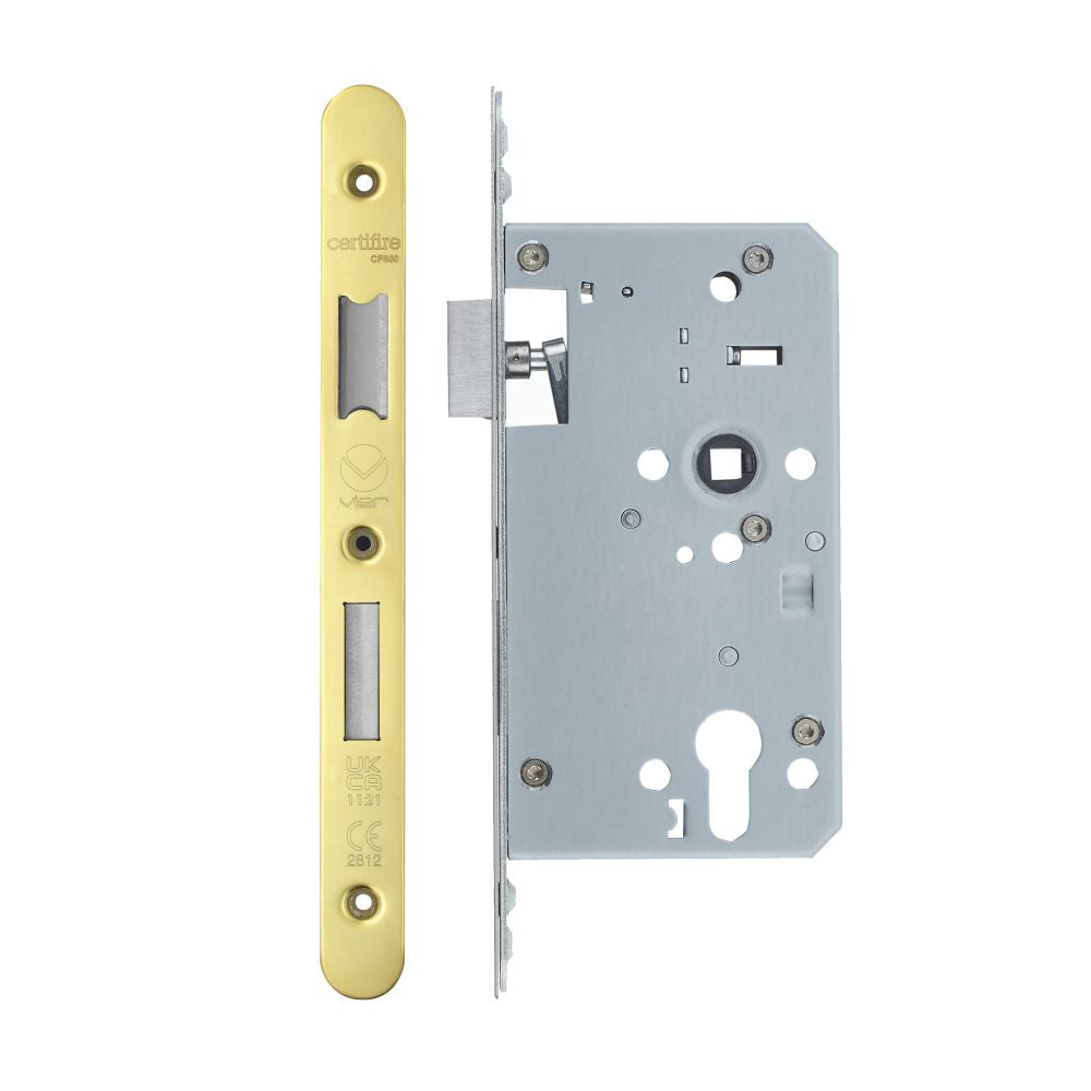 High quality image of the Vier - Din Euro Sashlock- Backset 60mm - 2 Pc Forend - Radius - PVDG - Single Throw | Sku. vdl7260-st-r-pvdg | available to order from Trade Door Handles.