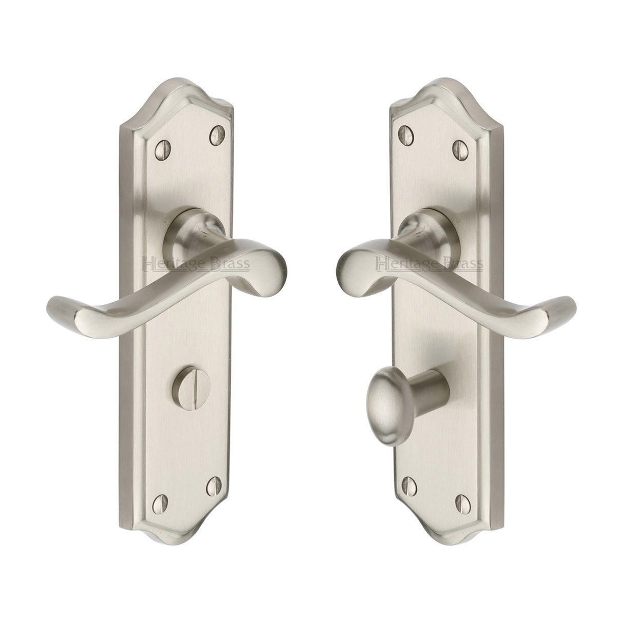 High quality image of the Heritage Brass Door Handle for Bathroom Buckingham Design Satin Nickel Finish | Sku. w4220-sn | Discounted prices available from Trade Door Handles