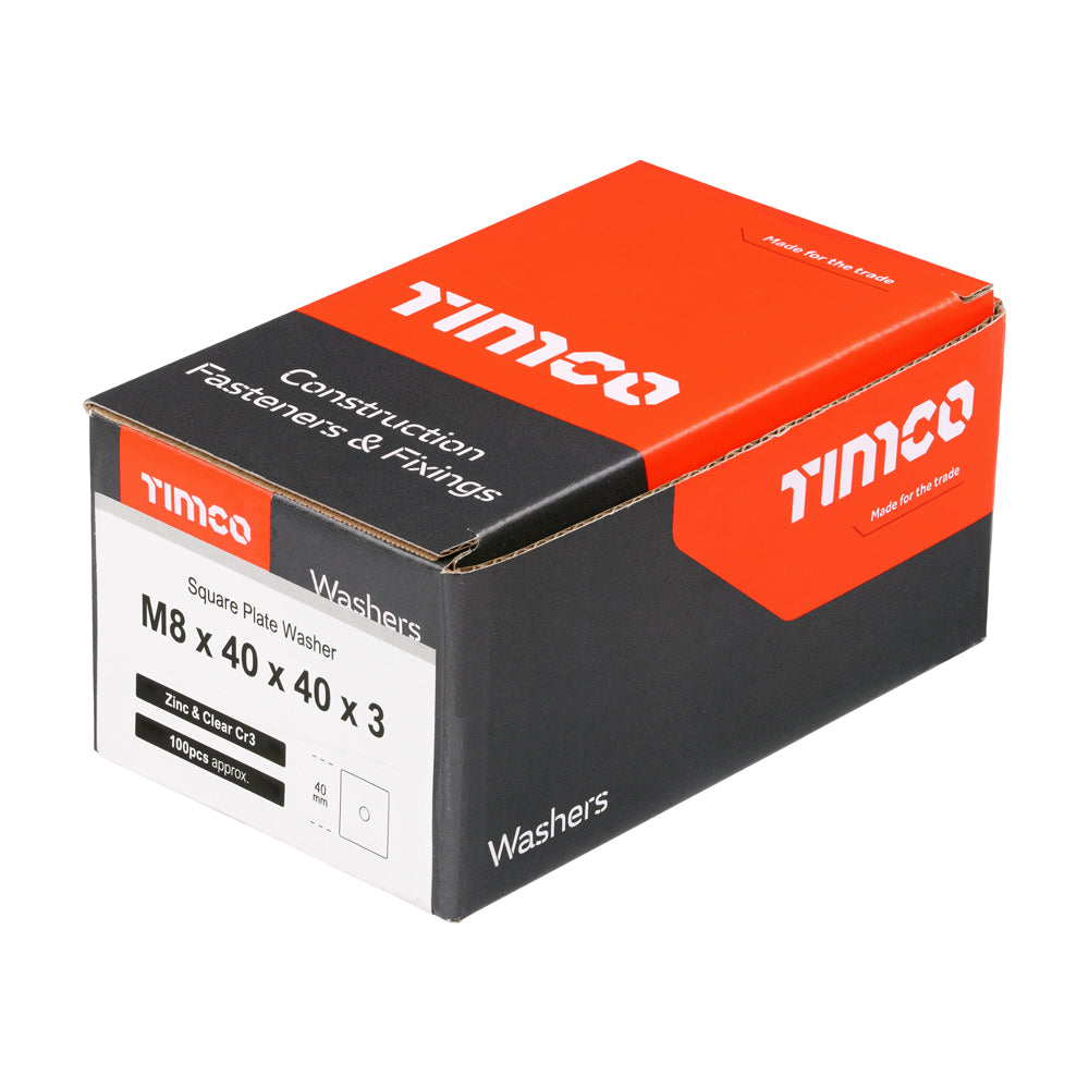 This is an image of Timco - Square Plate Washers - Zinc M8 x 40 x 40 x 3mm - (100 PCS Box) WS8403Z