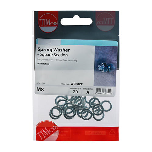 This is an image of Timco - Spring Washers - Zinc M8 - (20 PCS TIMpac) WSP8ZP