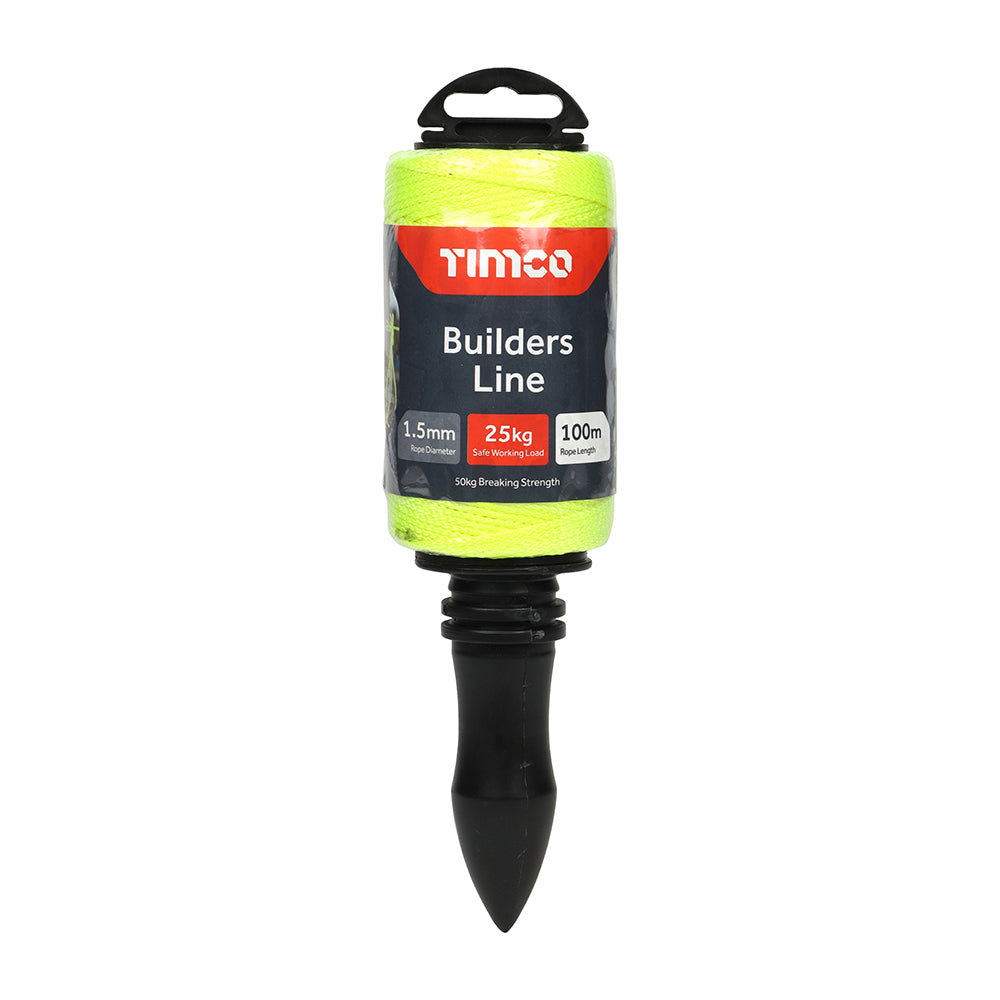 This is an image of Timco - Builders Line - Yellow - Winder 1.5mm x 100m (1 Each Unit) YBL100W