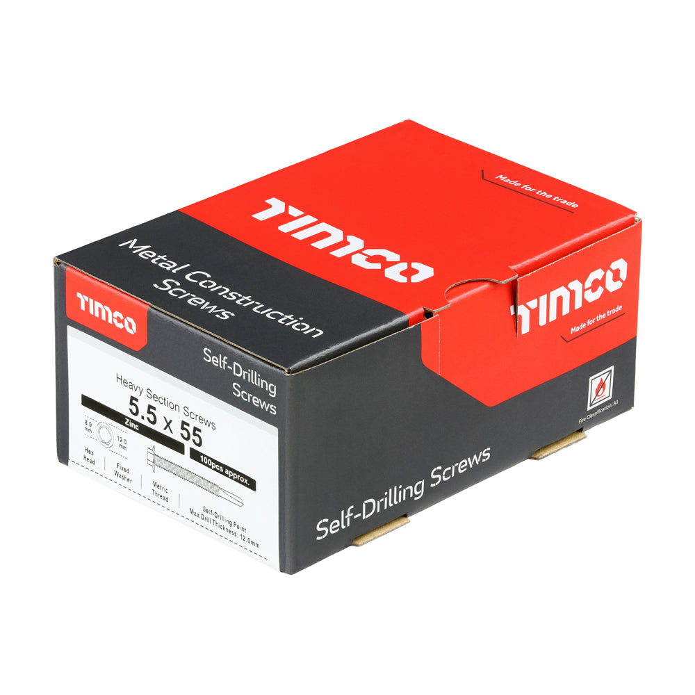 This is an image of Timco - Metal Construction Heavy Section Screws - Hex - Self-Drilling - Zinc 5.5 x 55mm - (100 PCS Box) ZH55B