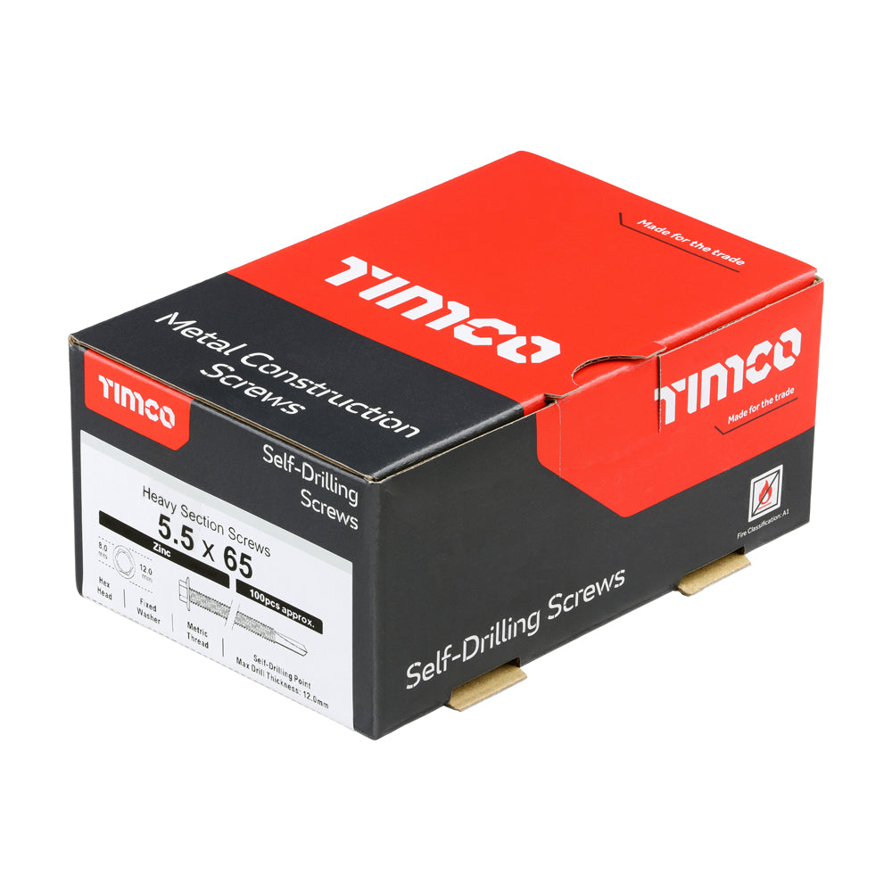 This is an image of Timco - Metal Construction Heavy Section Screws - Hex - Self-Drilling - Zinc 5.5 x 65mm - (100 PCS Box) ZH65B
