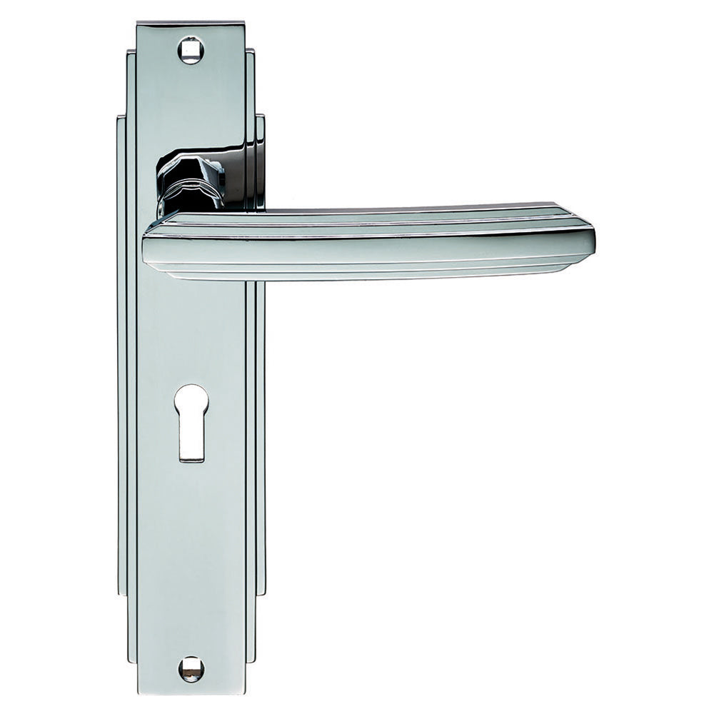 High quality image of Carlisle Brass - Art Deco Lever on Lock Backplate - Polished Chrome | Sku. adr011cp | Trade Door Handles.