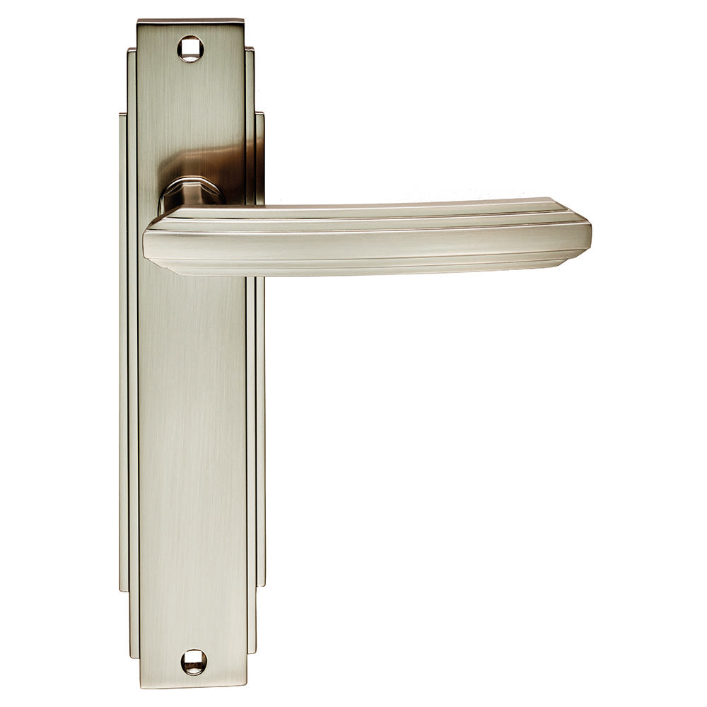 High quality image of Carlisle Brass - Art Deco Lever on Latch Backplate - Satin Nickel | Sku. adr012sn | Trade Door Handles.