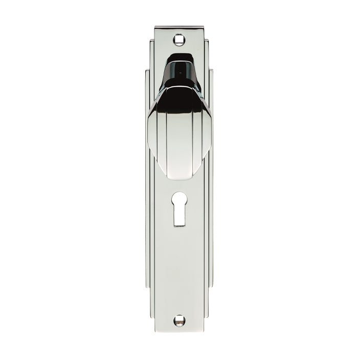 High quality image of Carlisle Brass - Art Deco Knob on Lock Backplate - Polished Chrome | Sku. adr021cp | Trade Door Handles.