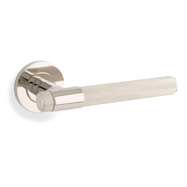 Alexander & Wilks Door Furniture Polished Nickel PVD / Door Handles on Rose Alexander & Wilks - Knurled Kingstone Lever on Round Rose - Polished Nickel PVD