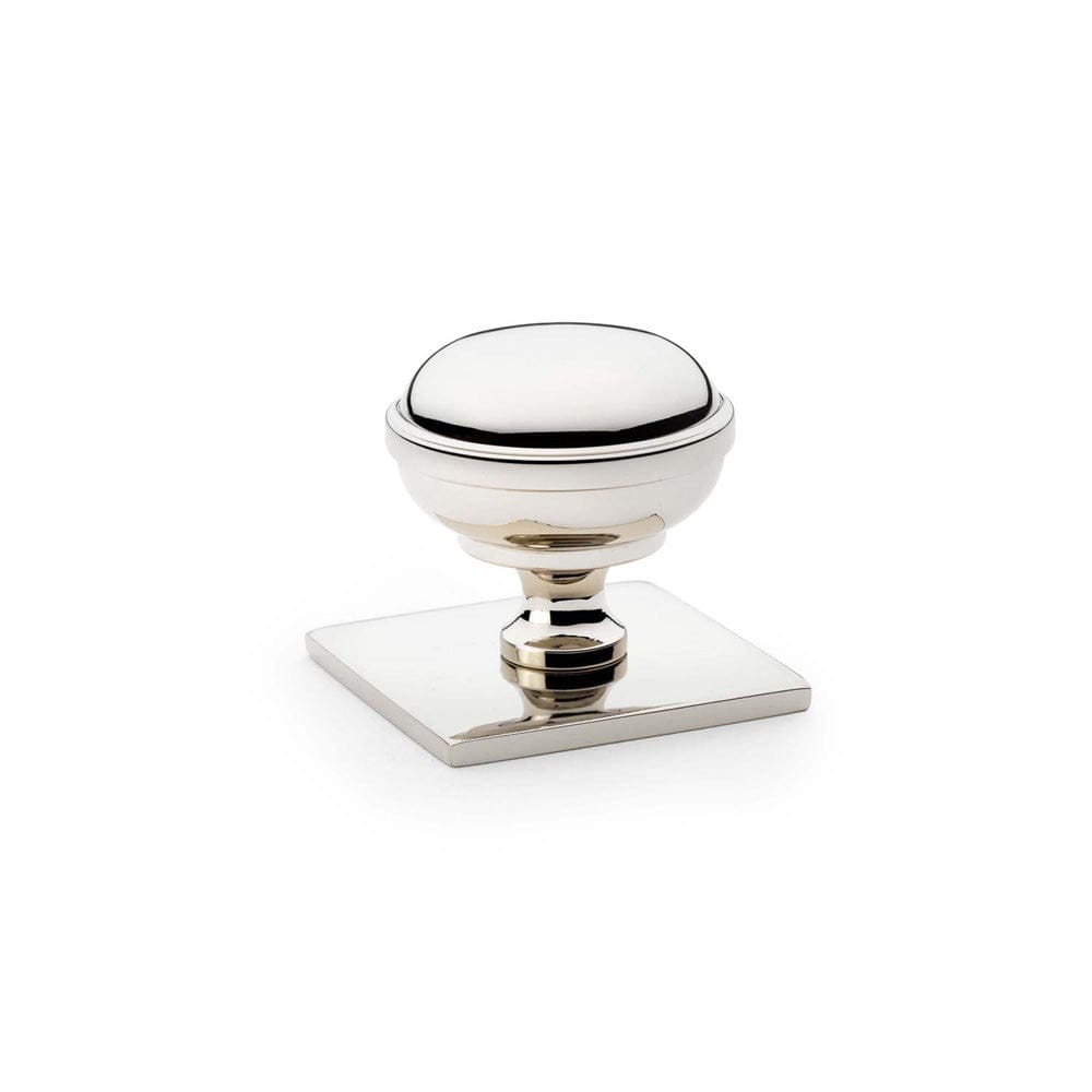 Alexander & Wilks Cabinet Hardware Polished Nickel PVD / Cabinet Knobs Alexander & Wilks - Quantock Cupboard Knob on Square Backplate - Polished Nickel - 34mm