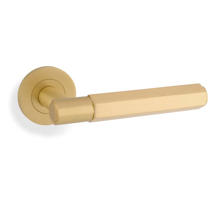 Alexander & Wilks Door Furniture Satin Brass / Round Rose Alexander & Wilks - Spitfire Hex Lever on Round Rose - Satin Brass