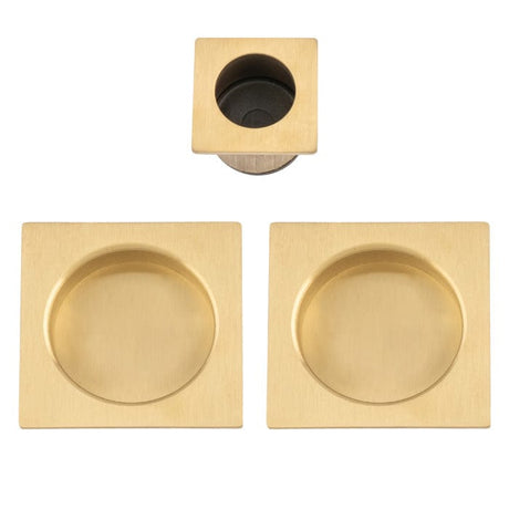 Alexander & Wilks Door Furniture Satin Brass PVD / Flush Pull Alexander & Wilks - Square sliding door pull kit-Satin Brass PVD