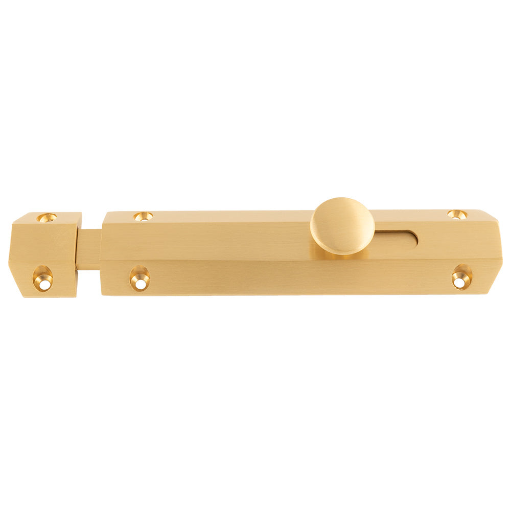 High quality image of Carlisle Brass - 152 x 36mm surface bolt c/w keep flat & angled mortice keeps - satin brass | Sku. aq82sb | Trade Door Handles.