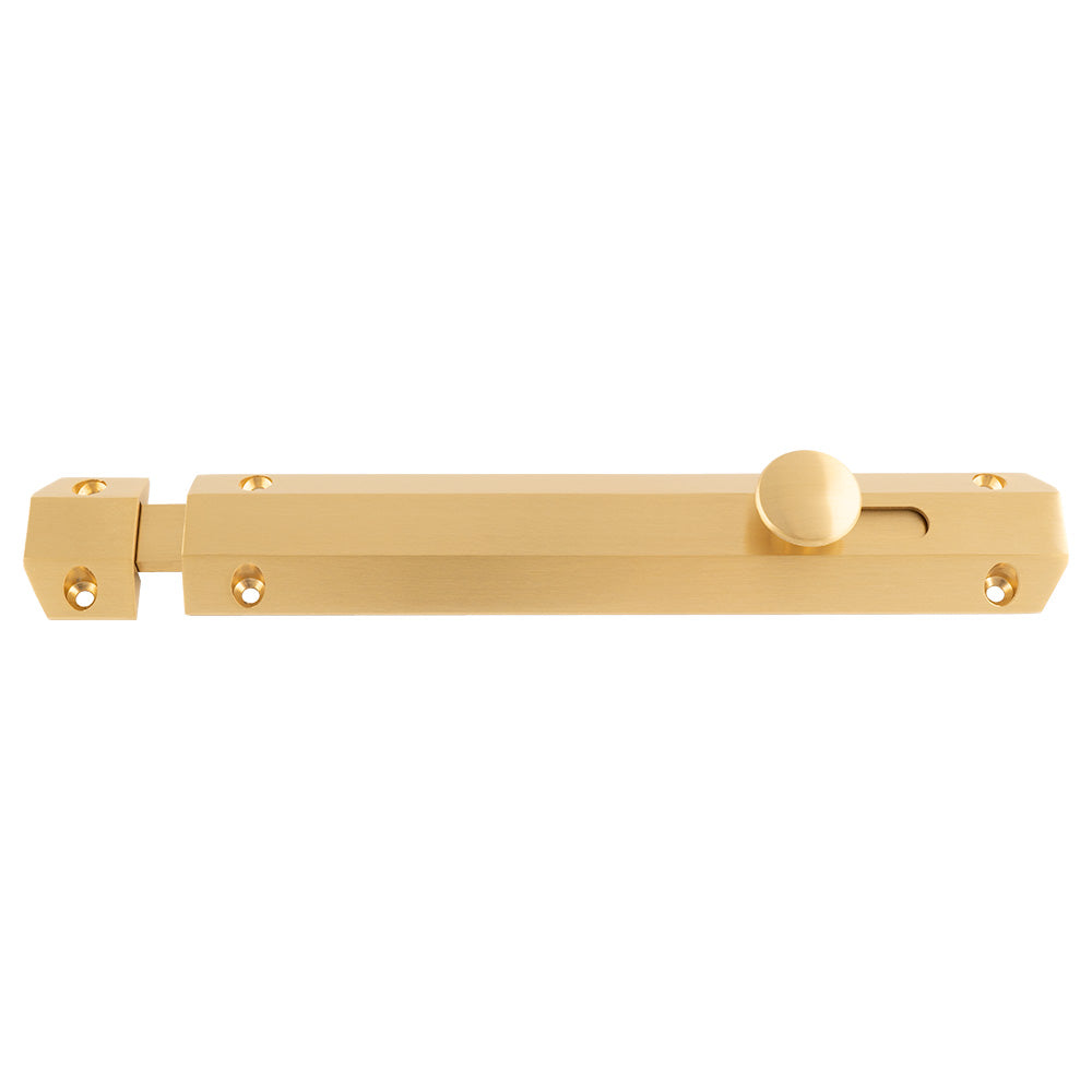 High quality image of Carlisle Brass - 203 x 36mm surface bolt c/w keep flat & angled mortice keeps - satin brass | Sku. aq83sb | Trade Door Handles.