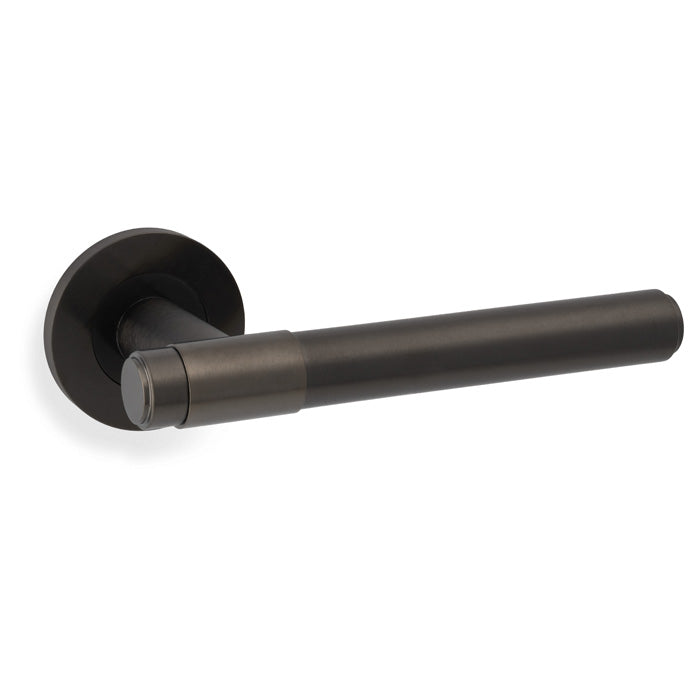 High quality image of Alexander & Wilks - Kingston Plain Lever on Round Rose-Dark Bronze PVD | Sku. aw241dbzpvd | Trade Door Handles.